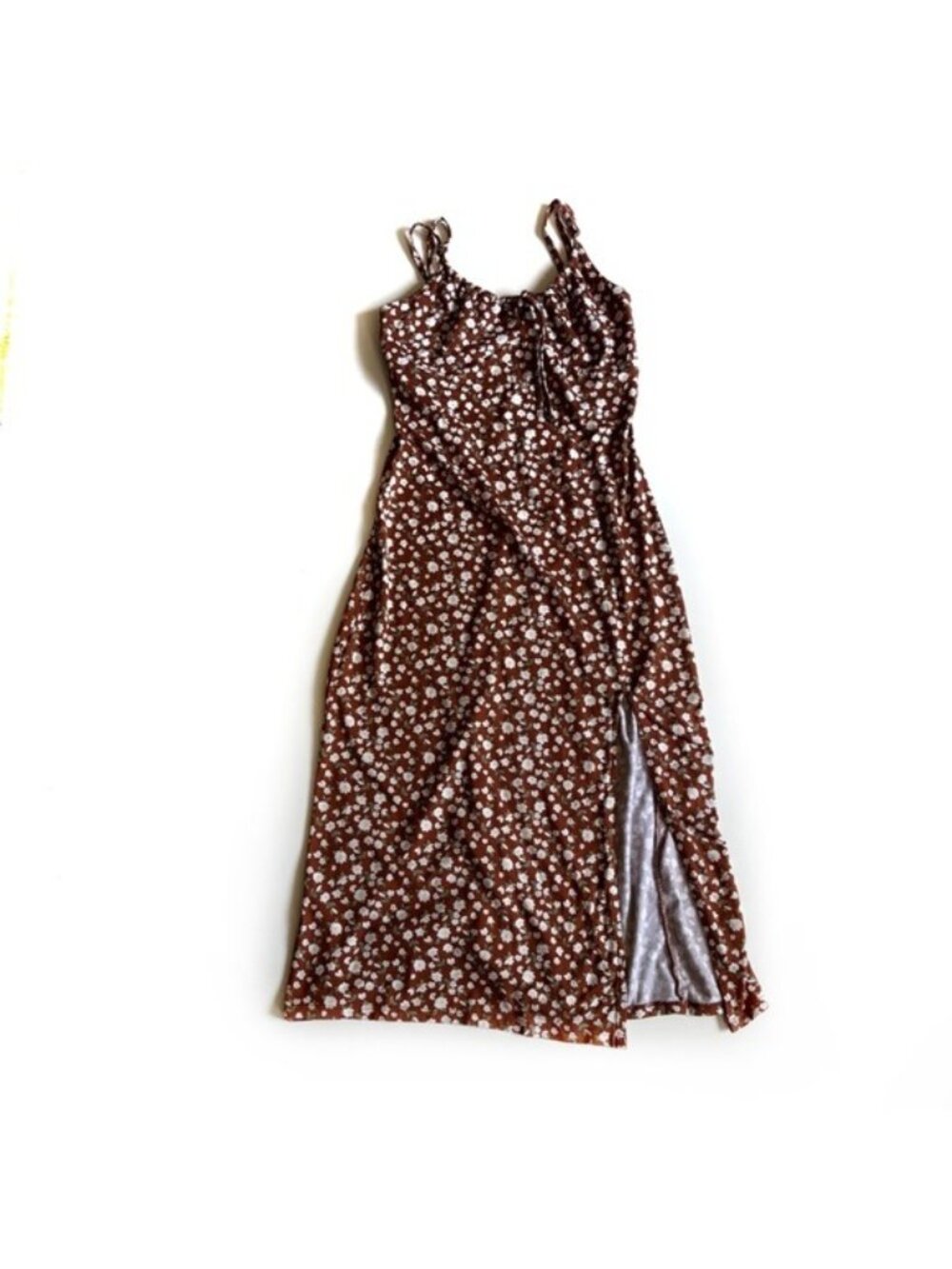Hollister Brown with White Floral Sleeveless Maxi Knit Dress - XS